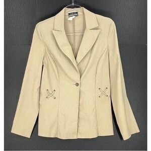 Fashion Bug Blazer Womens Size M Tan Y2K Office Clean Girl Teacher